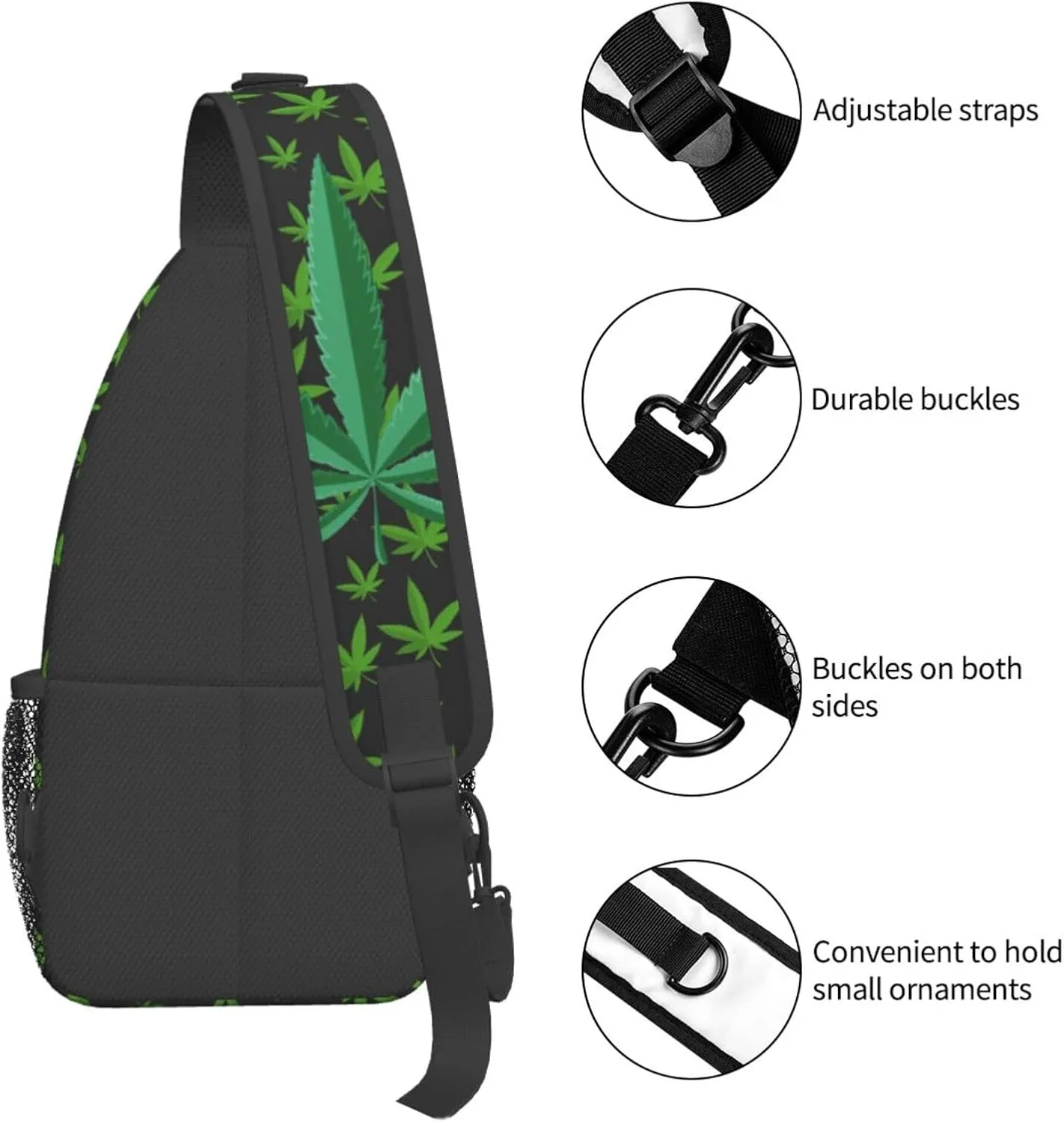 Weed Leaf Pot Cannabis Men Crossbody Chest Bag Single Shoulder Bag Adjustable Strap Sling Bags