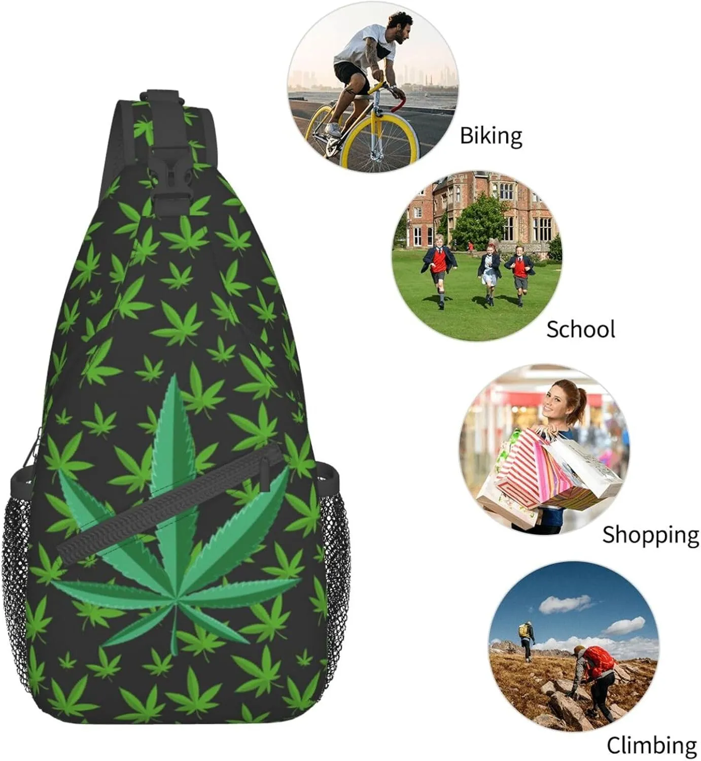 Weed Leaf Pot Cannabis Men Crossbody Chest Bag Single Shoulder Bag Adjustable Strap Sling Bags