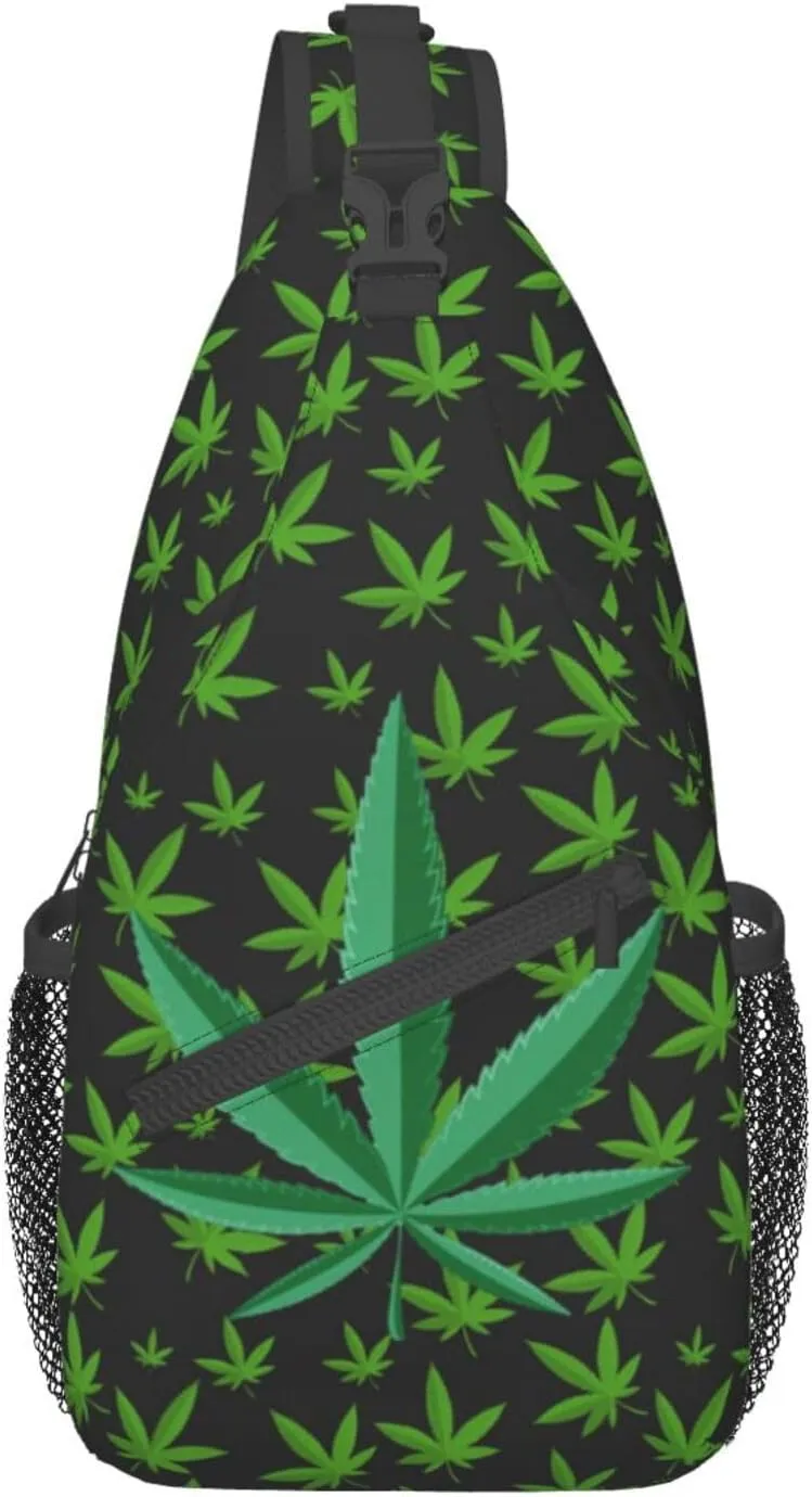 Weed Leaf Pot Cannabis Men Crossbody Chest Bag Single Shoulder Bag Adjustable Strap Sling Bags