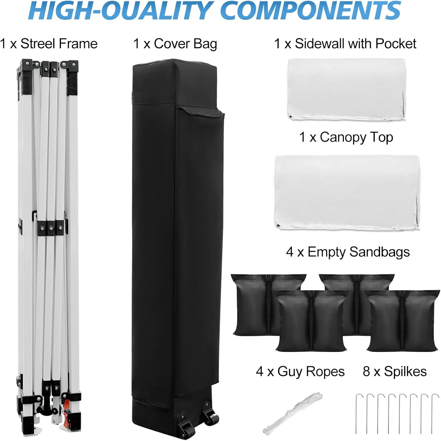 WEIZE 10x10 Pop Up Canopy Tent,One-Button Push Setup,Pop Up Tent with 1 Sidewall and 6 Pockets,Adjustable Height Instant Portable Shelter,4 Weight Bags,Sun Shade for Events & Beach (White)