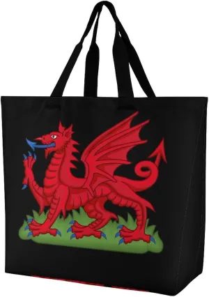 Welsh Dragon Flag Women's Shoulder Work Tote Bag Shopping Bags Grocery Handbags Travel Bench
