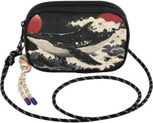 Whale Japanese Waves Crossbody Bags for Women Cell Phone Purses Women's Shoulder Handbag Wallet Purse with Rope Pendant