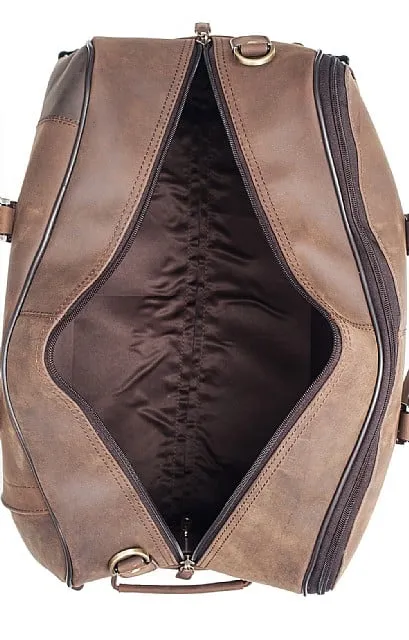 Wheeled Leather Travel Holdall In Chestnut Mud Colour