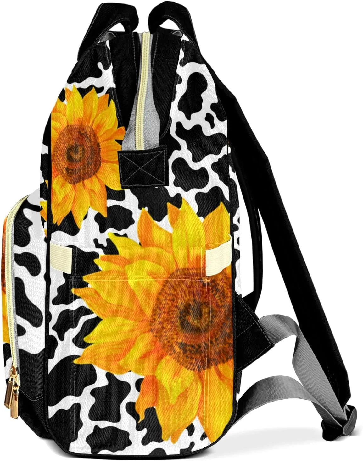 White Black Cow Pattern Sunflower Diaper Bags Backpack Customized Baby Bag Nursing Nappy Bag Travel Tote Gifts for Women
