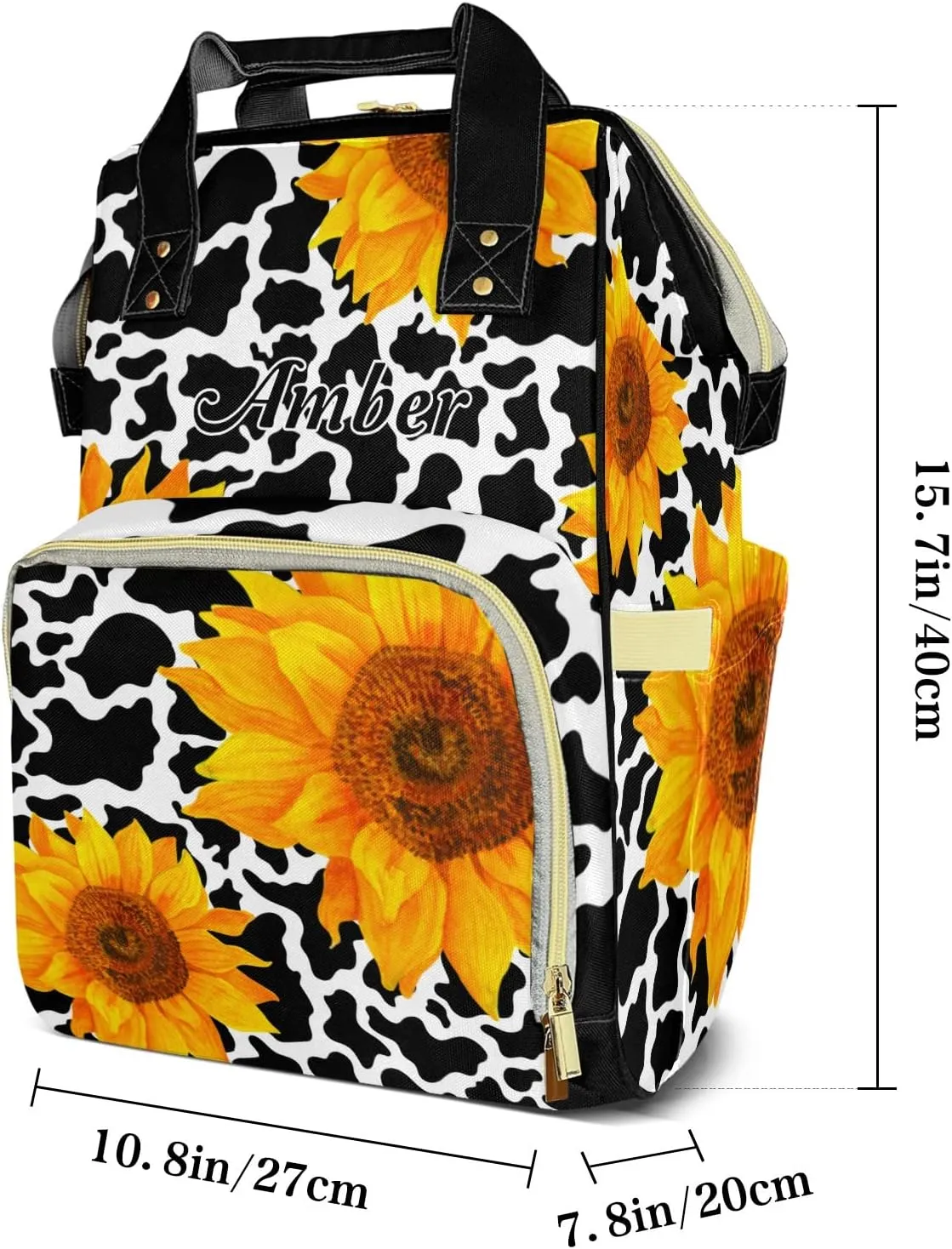 White Black Cow Pattern Sunflower Diaper Bags Backpack Customized Baby Bag Nursing Nappy Bag Travel Tote Gifts for Women