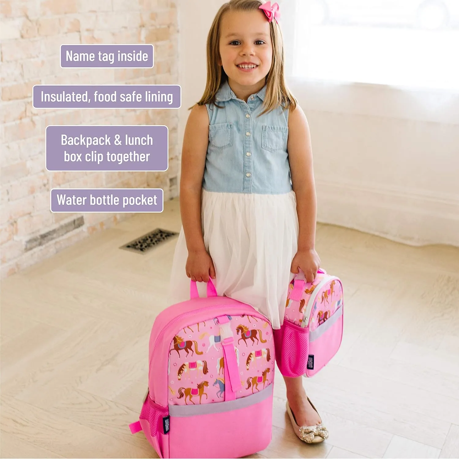 Wildkin Insulated Clip-in Lunch Box for Kids - Ideal for Kids’ Snacks, School & Travel - Horses