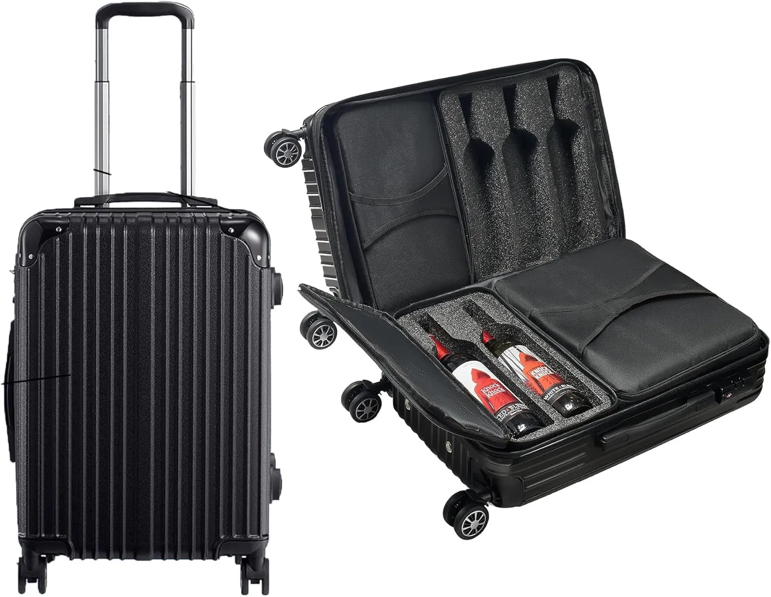 Wine Bottle Suitcase With 4 Expandable Removable Travel Bags | Holds 10 Standard 750 ML Size Bottles | TSA Approved Lock, Wheeled Bag - Airplane Luggage Case to Carry Wine Liquor Alcohol, Gift (23 IN)