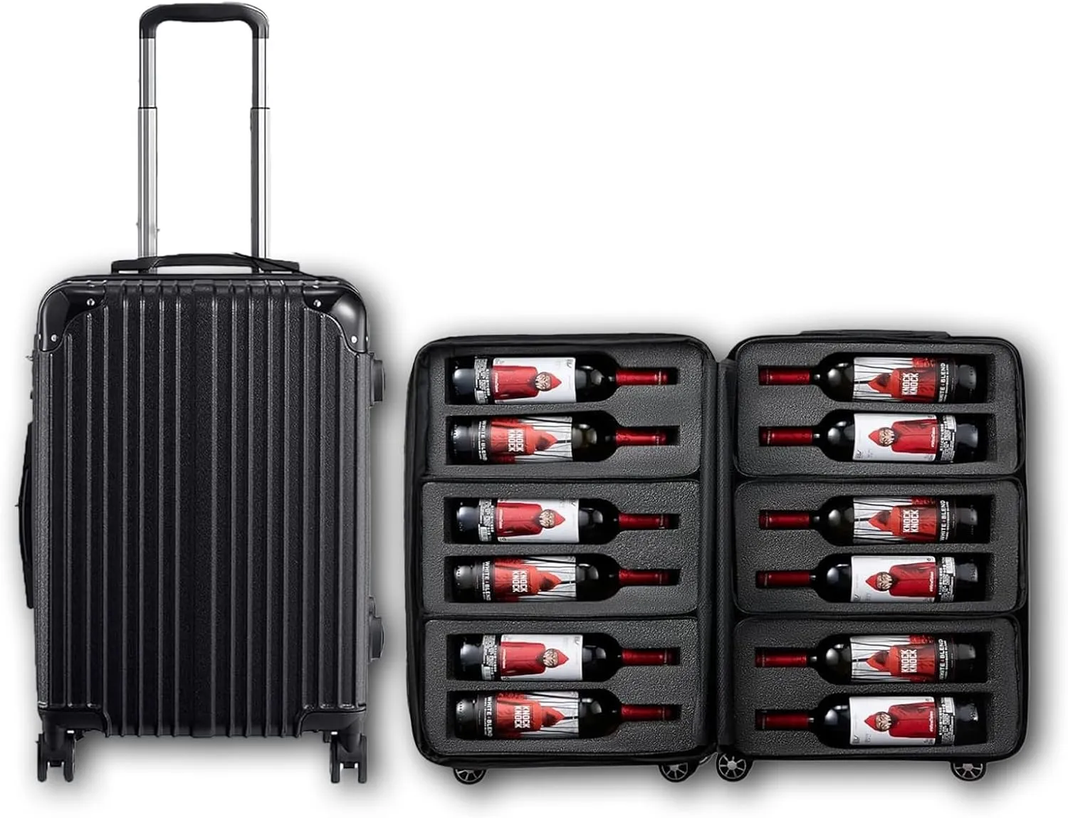 Wine Bottle Suitcase With 4 Expandable Removable Travel Bags | Holds 10 Standard 750 ML Size Bottles | TSA Approved Lock, Wheeled Bag - Airplane Luggage Case to Carry Wine Liquor Alcohol, Gift (23 IN)