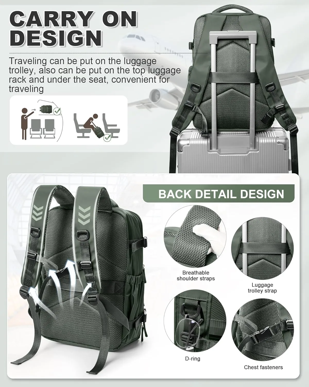 winspansy Large Travel Backpack Storage Vacuum Compression Bags with Pump for Travel Storage Carry on Business Day Vacpack Backpack for Women Men with Vacuum College Bag Dark Green