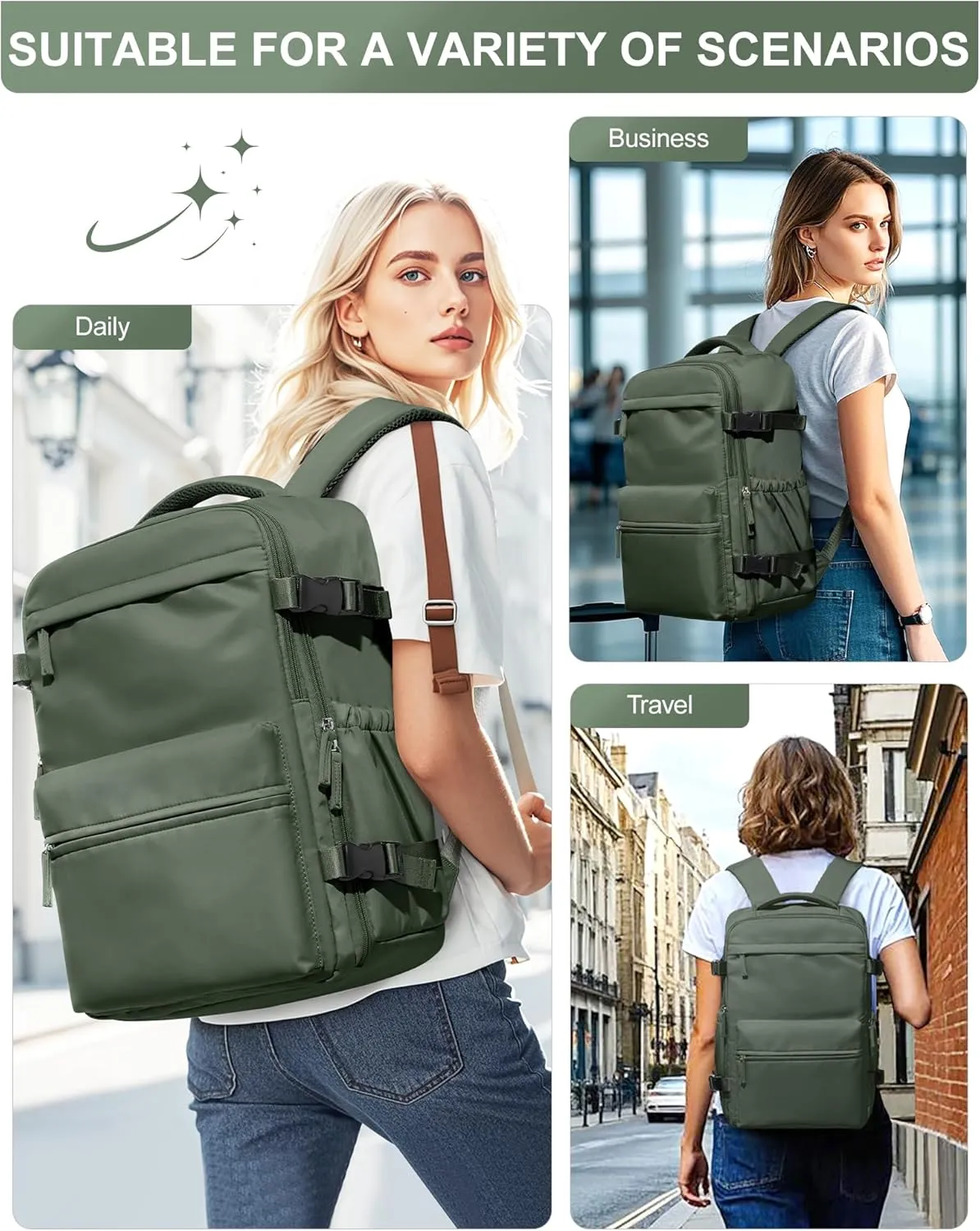 winspansy Large Travel Backpack Storage Vacuum Compression Bags with Pump for Travel Storage Carry on Business Day Vacpack Backpack for Women Men with Vacuum College Bag Dark Green
