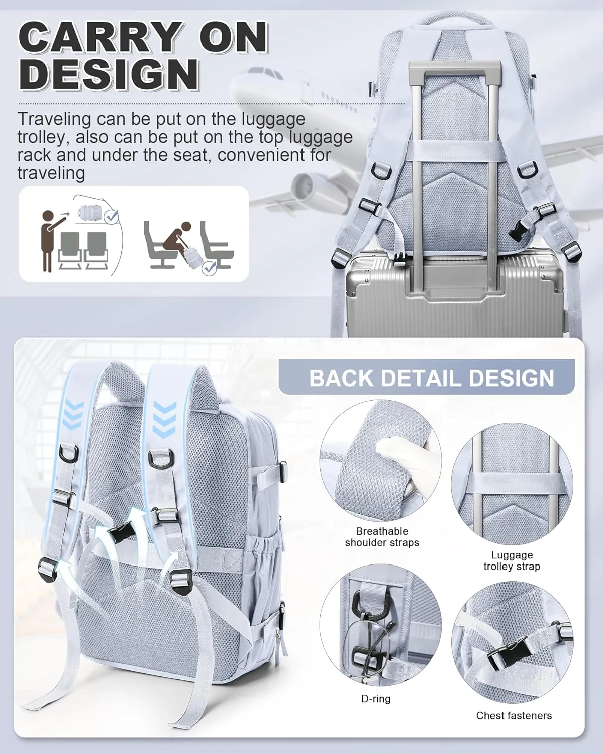 winspansy Large Travel Backpack Storage Vacuum Compression Bags with Pump for Travel Storage Carry on Business Day Vacpack Backpack for Women Men with Vacuum College Bag Grayish Purple