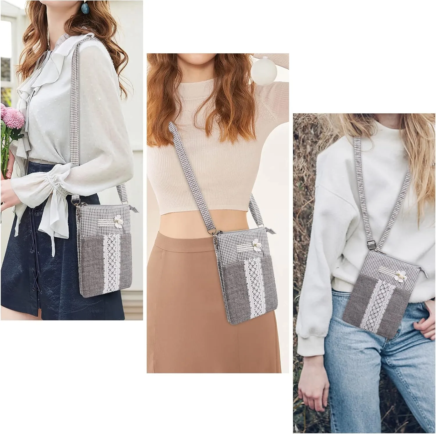 WITERY Leaf Pattern Canvas Cell Phone Purse Wallet Lightweight Small Crossbody Purse Bags for Women Girls