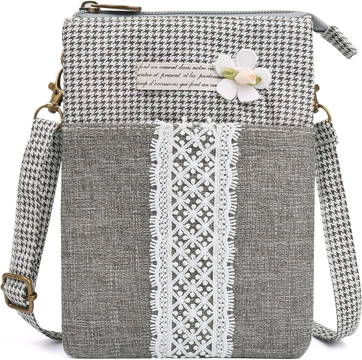 WITERY Leaf Pattern Canvas Cell Phone Purse Wallet Lightweight Small Crossbody Purse Bags for Women Girls