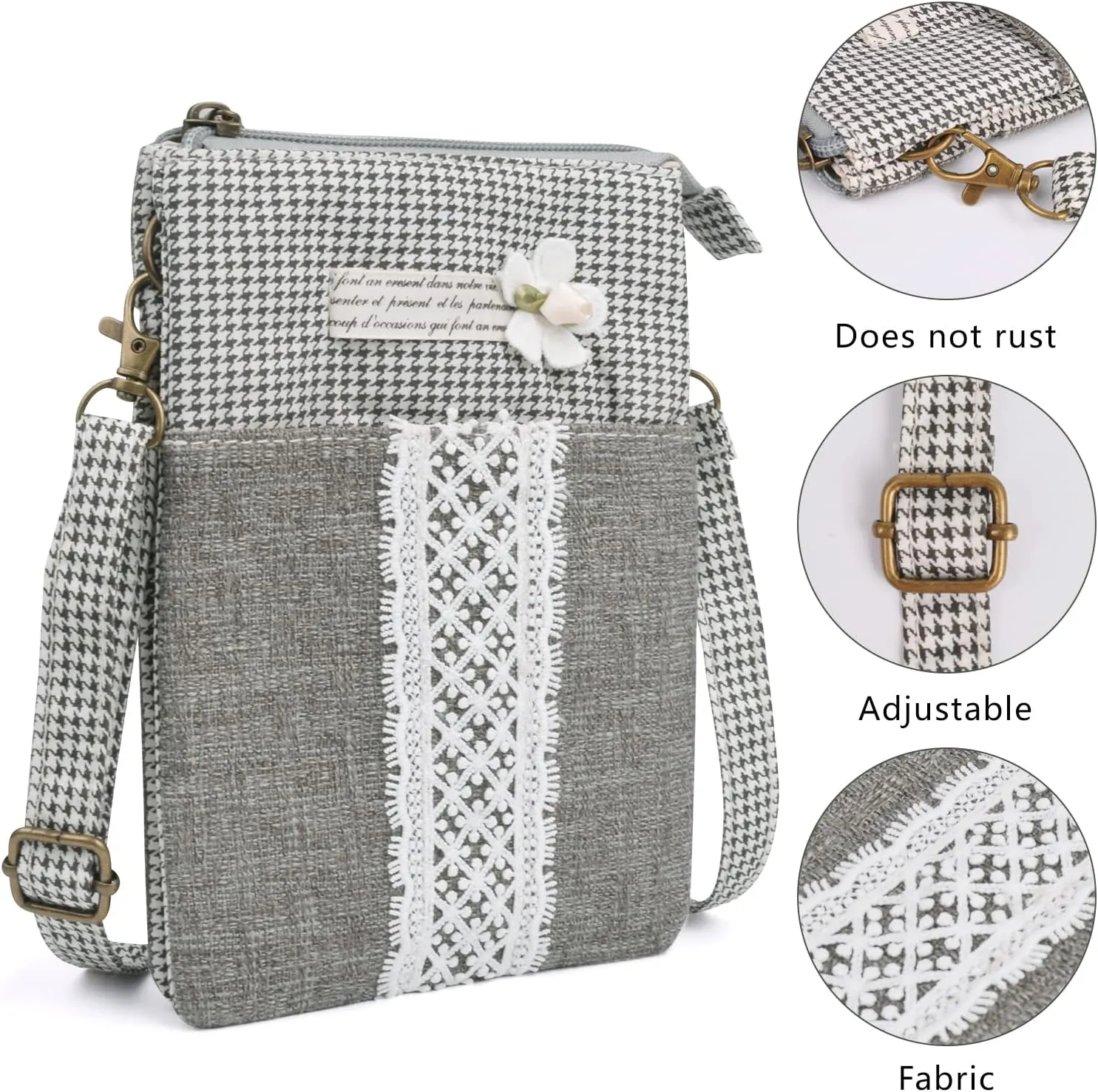 WITERY Leaf Pattern Canvas Cell Phone Purse Wallet Lightweight Small Crossbody Purse Bags for Women Girls