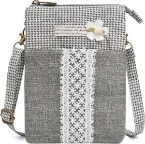 WITERY Leaf Pattern Canvas Cell Phone Purse Wallet Lightweight Small Crossbody Purse Bags for Women Girls