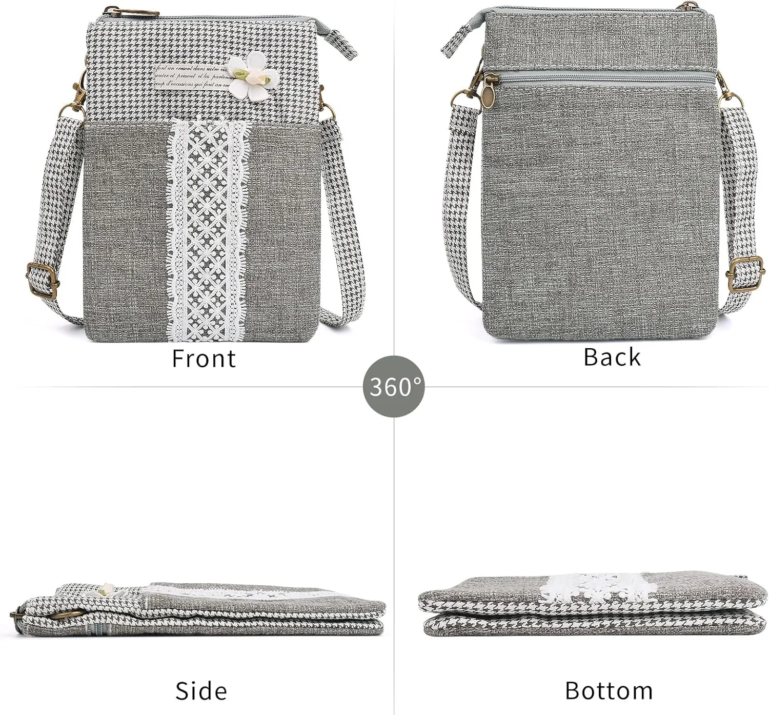 WITERY Leaf Pattern Canvas Cell Phone Purse Wallet Lightweight Small Crossbody Purse Bags for Women Girls