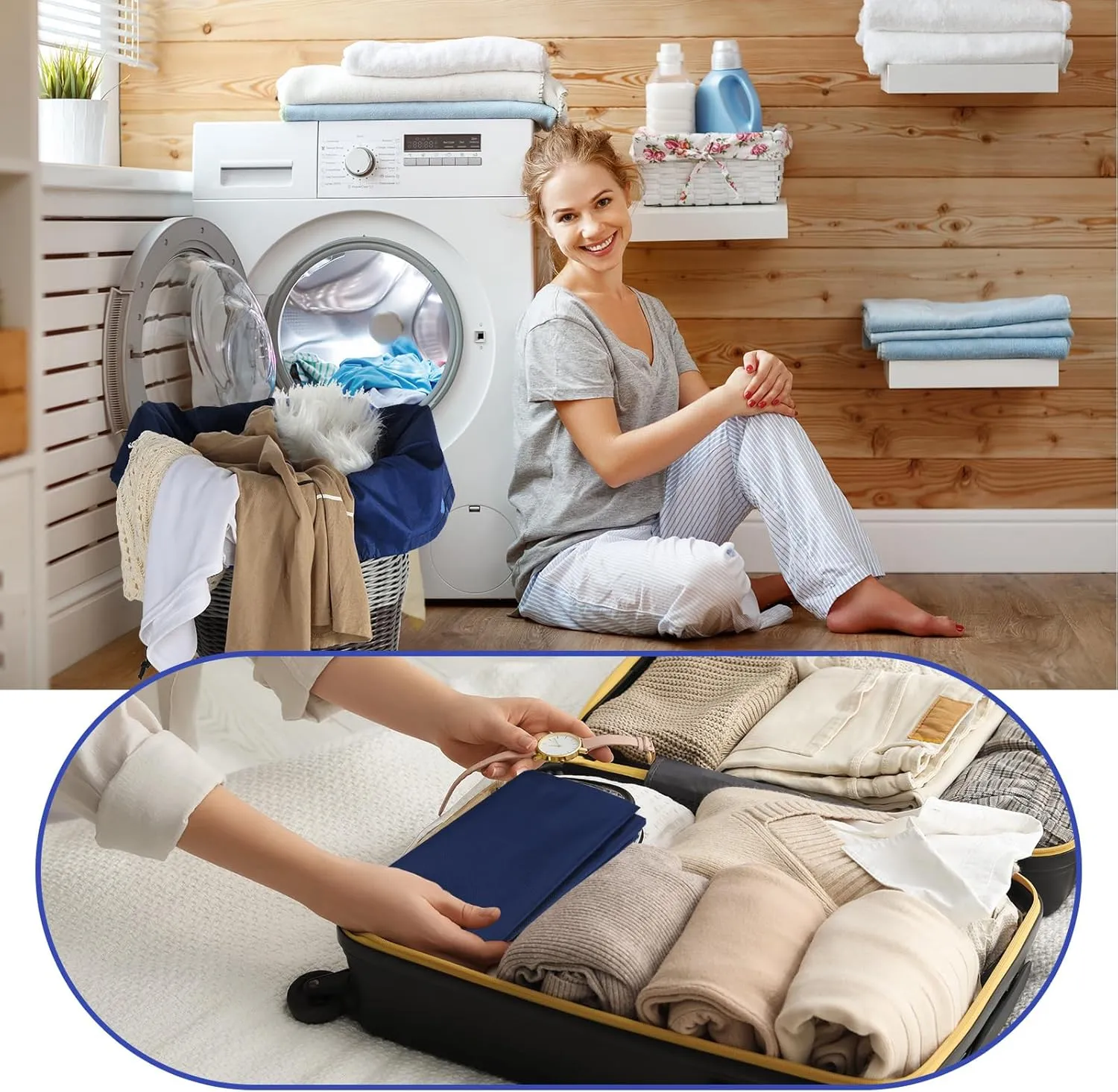 Woanger 12 Pack 28 x 45 Inch Extra Large Laundry Bags Bulk Washable Travel Laundry Bag with Drawstring Closure Large Dirty Clothes Organizer for College Dorm Home Hotel Camping(Navy Blue)