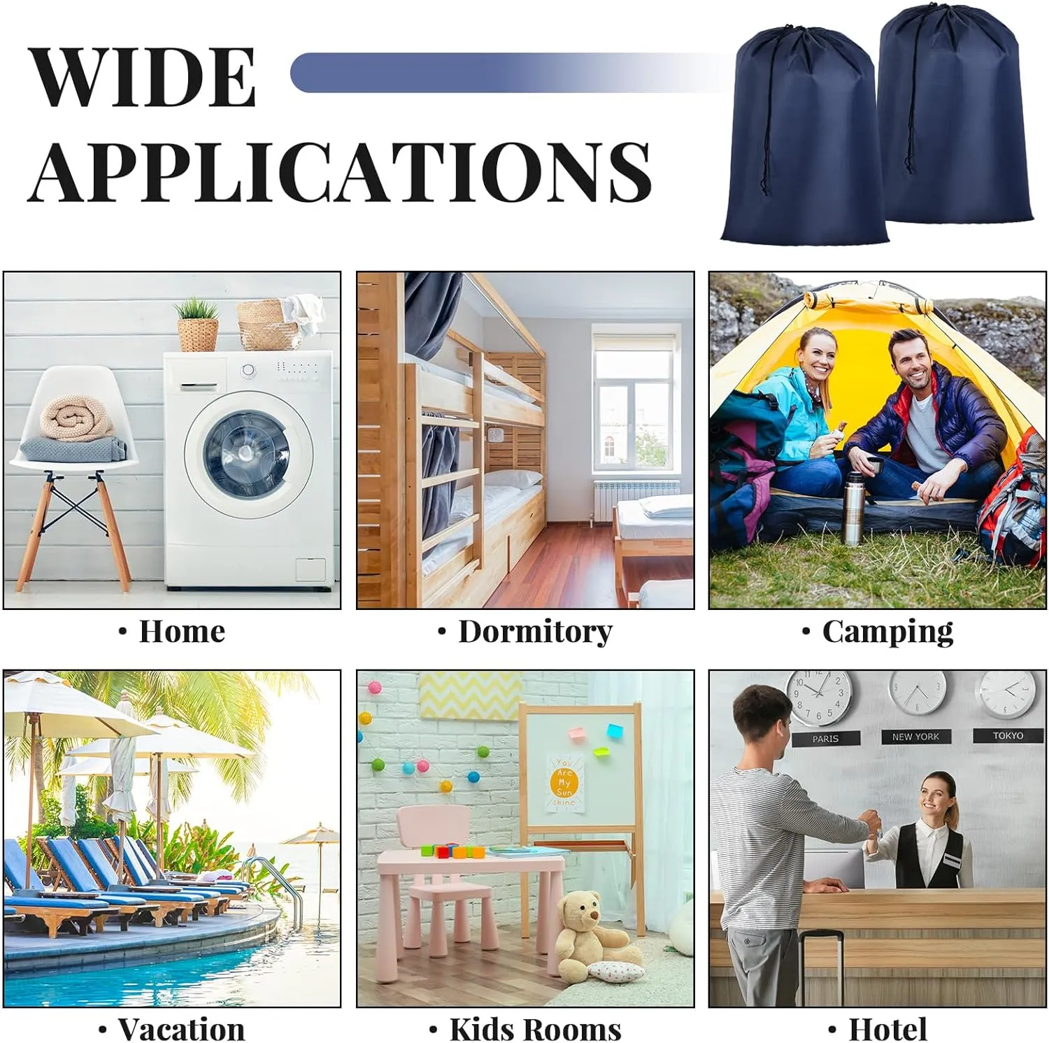 Woanger 12 Pack 28 x 45 Inch Extra Large Laundry Bags Bulk Washable Travel Laundry Bag with Drawstring Closure Large Dirty Clothes Organizer for College Dorm Home Hotel Camping(Navy Blue)