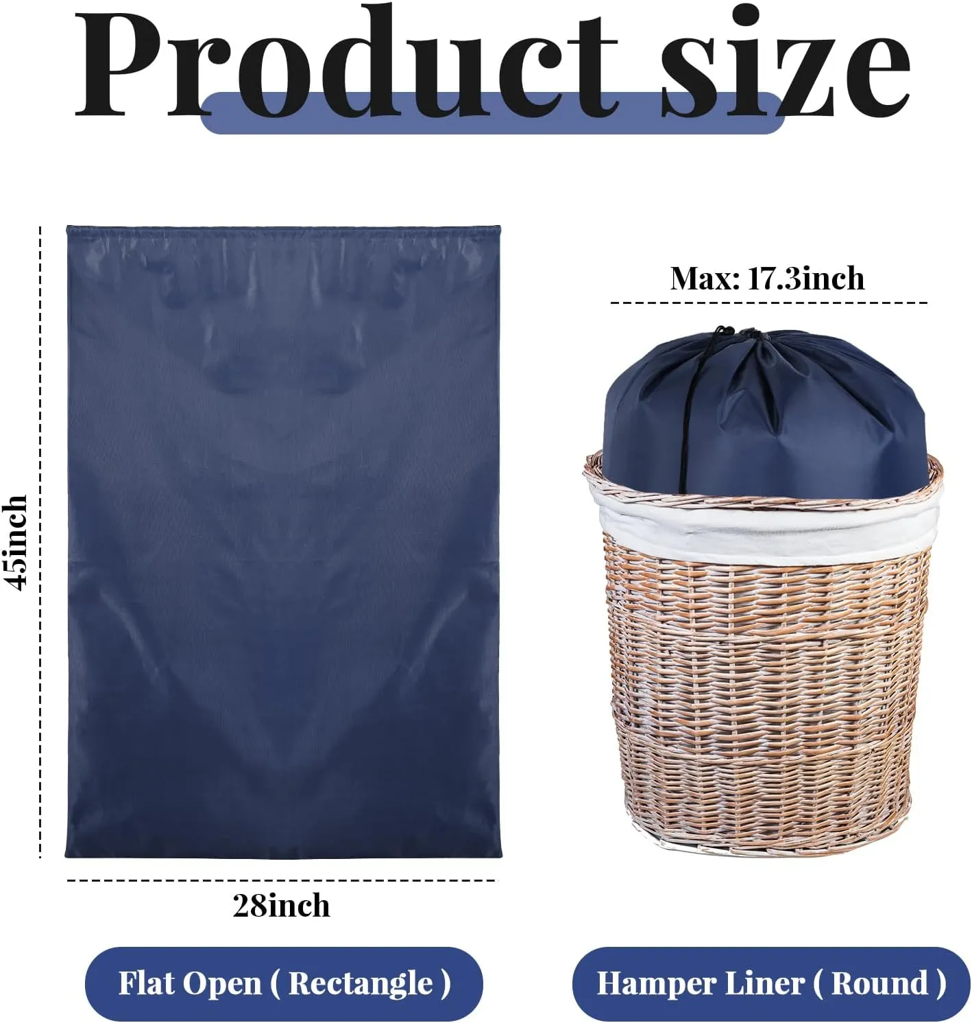 Woanger 12 Pack 28 x 45 Inch Extra Large Laundry Bags Bulk Washable Travel Laundry Bag with Drawstring Closure Large Dirty Clothes Organizer for College Dorm Home Hotel Camping(Navy Blue)