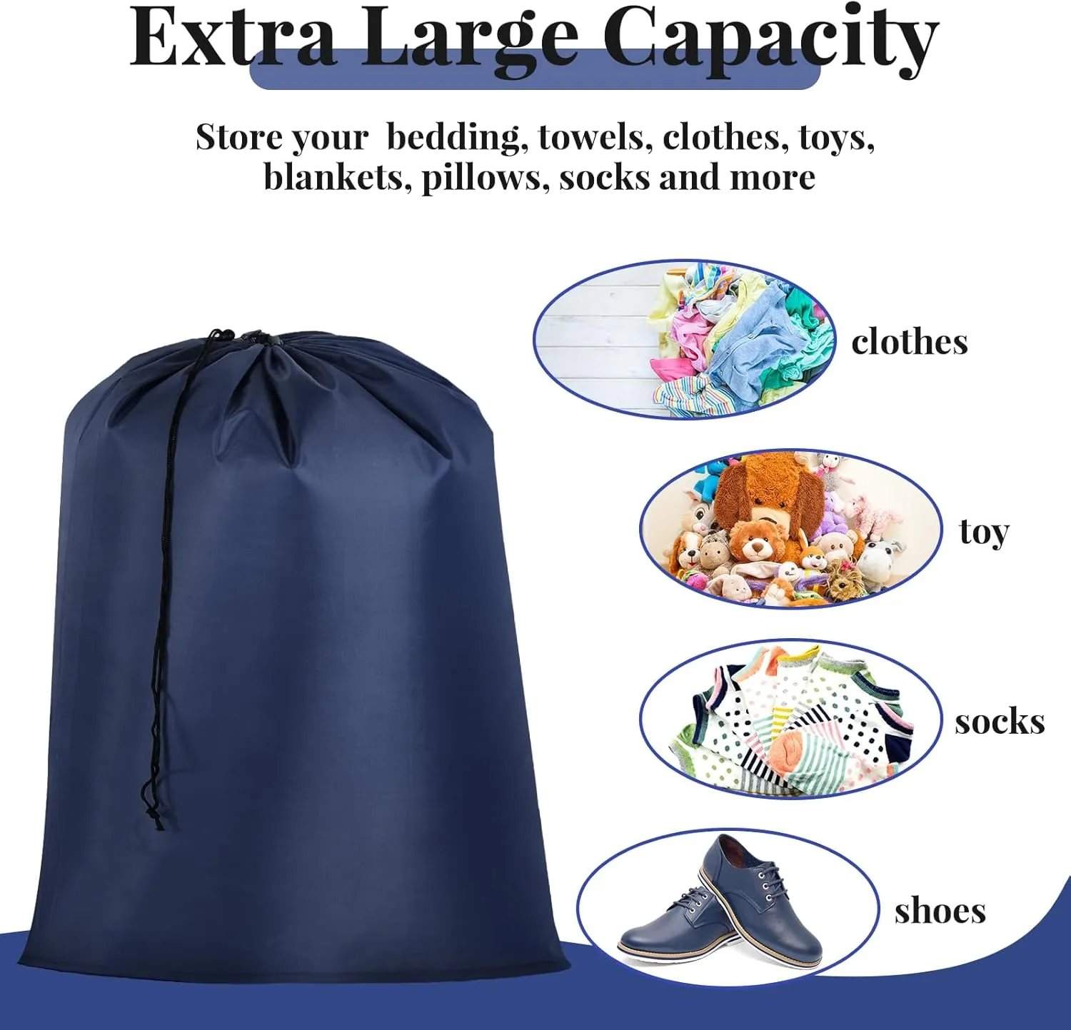 Woanger 12 Pack 28 x 45 Inch Extra Large Laundry Bags Bulk Washable Travel Laundry Bag with Drawstring Closure Large Dirty Clothes Organizer for College Dorm Home Hotel Camping(Navy Blue)