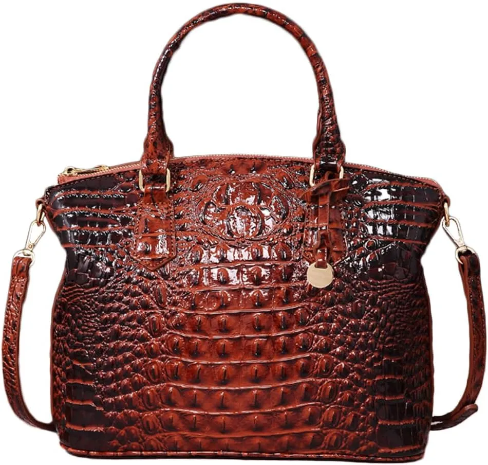 Women Crocodile Pattern Tote Purse Satchel PU Leather Retro Top Handle Handbag Shoulder Bags