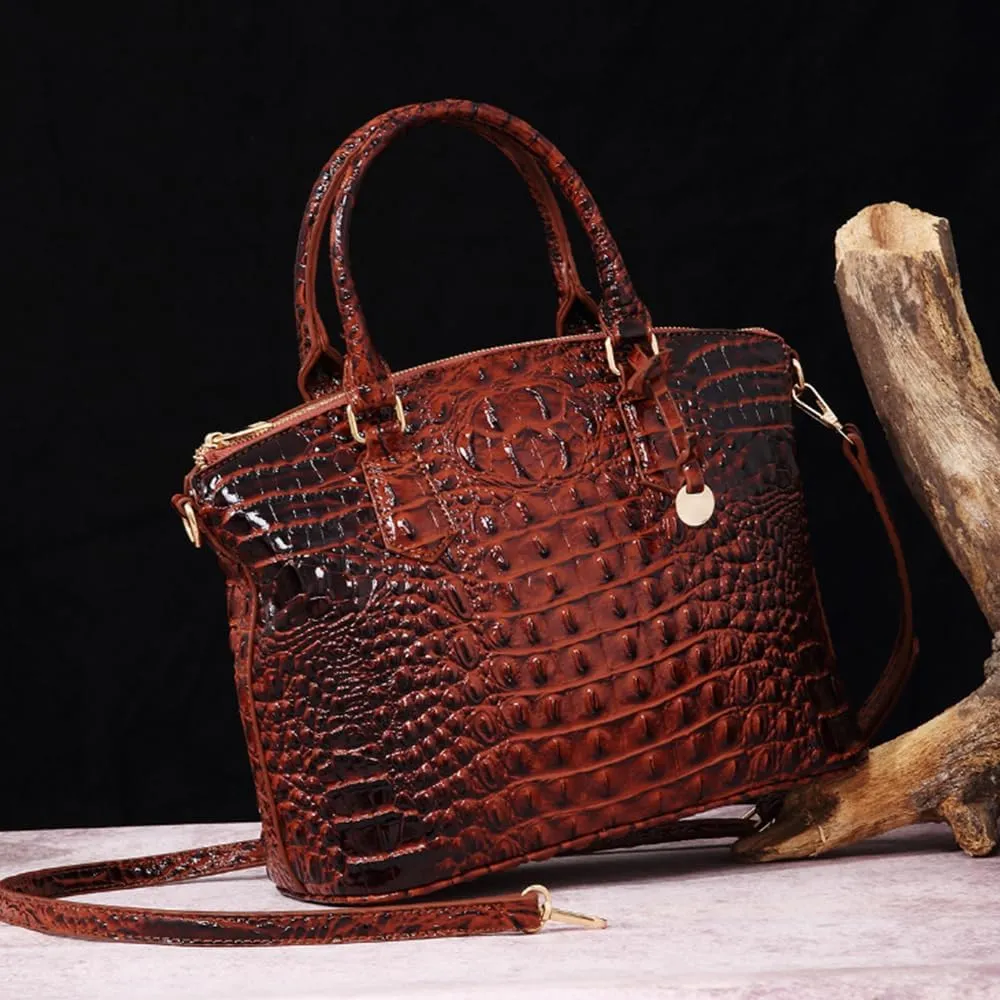 Women Crocodile Pattern Tote Purse Satchel PU Leather Retro Top Handle Handbag Shoulder Bags