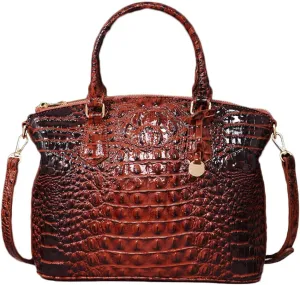 Women Crocodile Pattern Tote Purse Satchel PU Leather Retro Top Handle Handbag Shoulder Bags