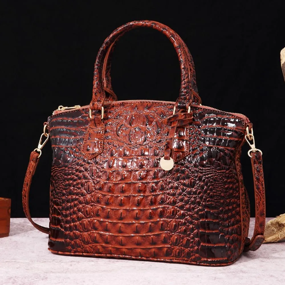 Women Crocodile Pattern Tote Purse Satchel PU Leather Retro Top Handle Handbag Shoulder Bags