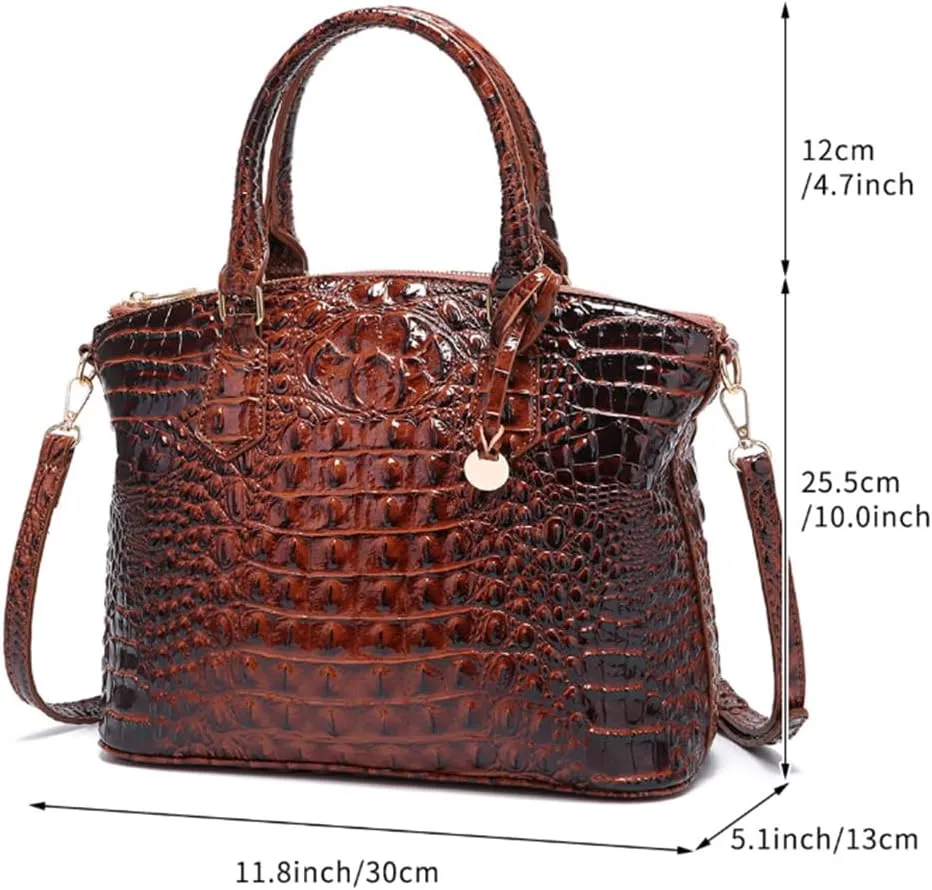 Women Crocodile Pattern Tote Purse Satchel PU Leather Retro Top Handle Handbag Shoulder Bags
