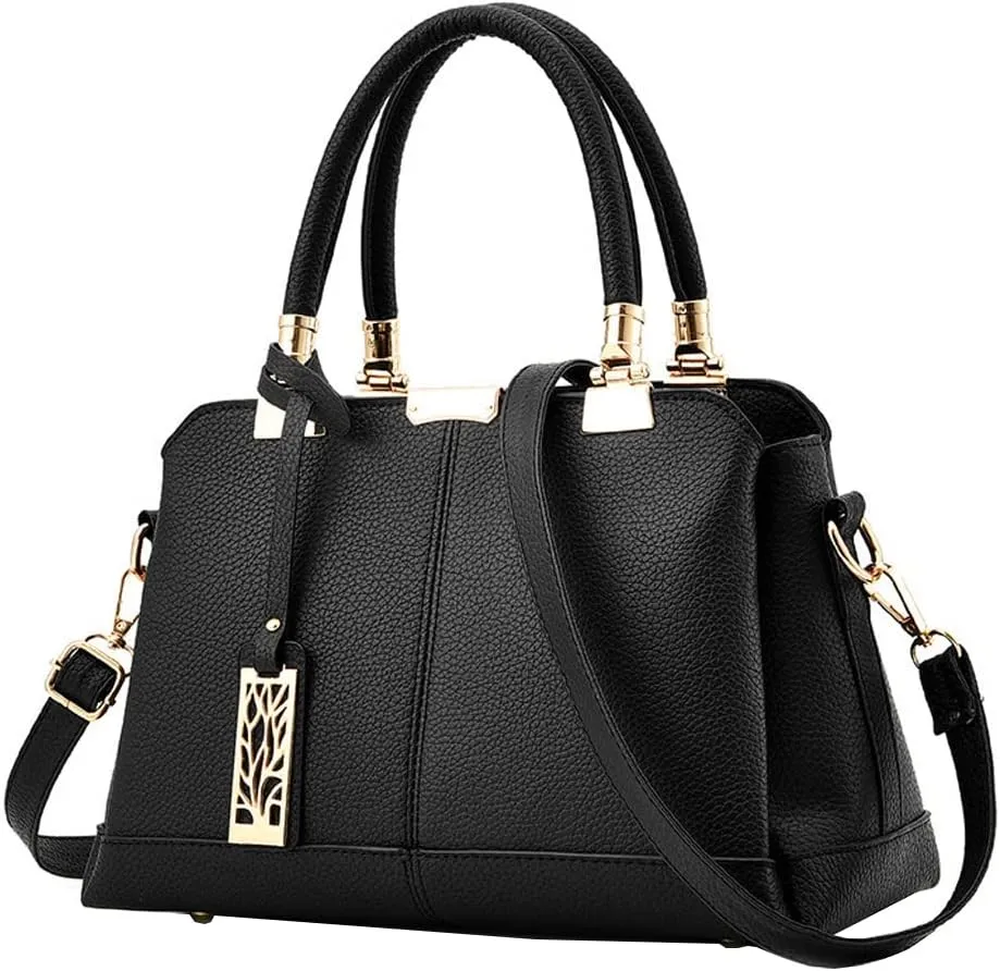 Women Handbag Lychee Pattern Top Handbag Tote Bag Briefcase with Detachable Leather Shoulder Strap