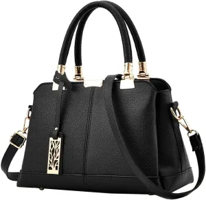 Women Handbag Lychee Pattern Top Handbag Tote Bag Briefcase with Detachable Leather Shoulder Strap