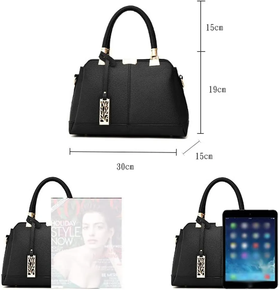 Women Handbag Lychee Pattern Top Handbag Tote Bag Briefcase with Detachable Leather Shoulder Strap
