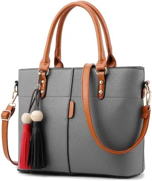Women Handbag Tassel Desinger Tote PU Leather Shoulder Bag Purse Stitching Pattern Crossbody Bag Satchel