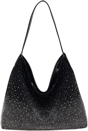 Women Hobo Shoulder Bags Rhinestone Large Purse and Handbags Sparkly Tote Bag