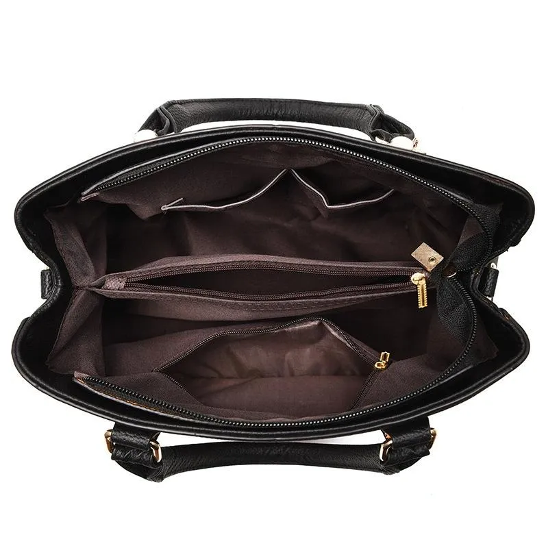 Women Leather Messenger Handbag - Stylish and Functional - Black