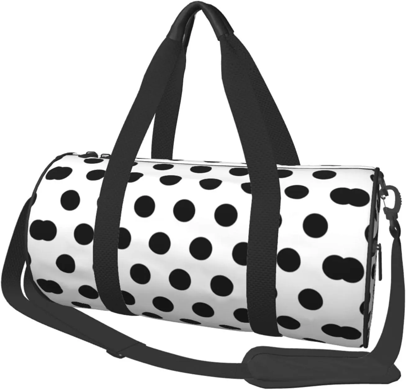 Women Men Black Polka Dot Pattern Round Duffel Weekender Bag Travel Bag