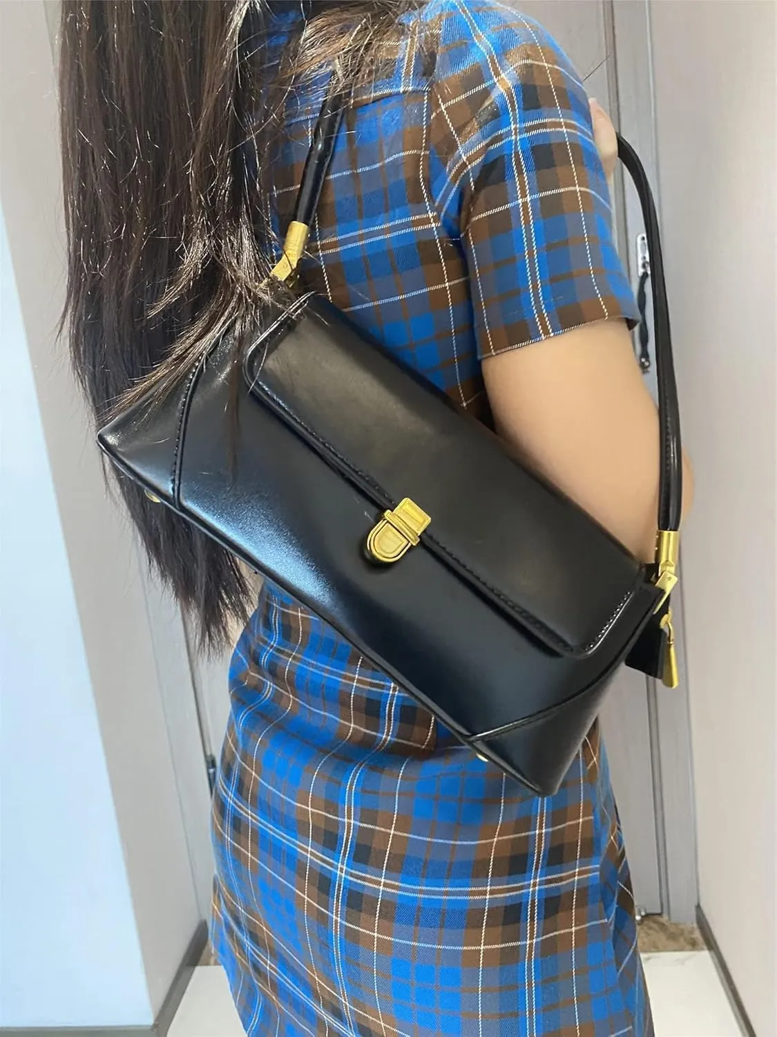 Women Shoulder Bags Vintage Handbag Retro Classic Small Purse 90s Buckle Closure