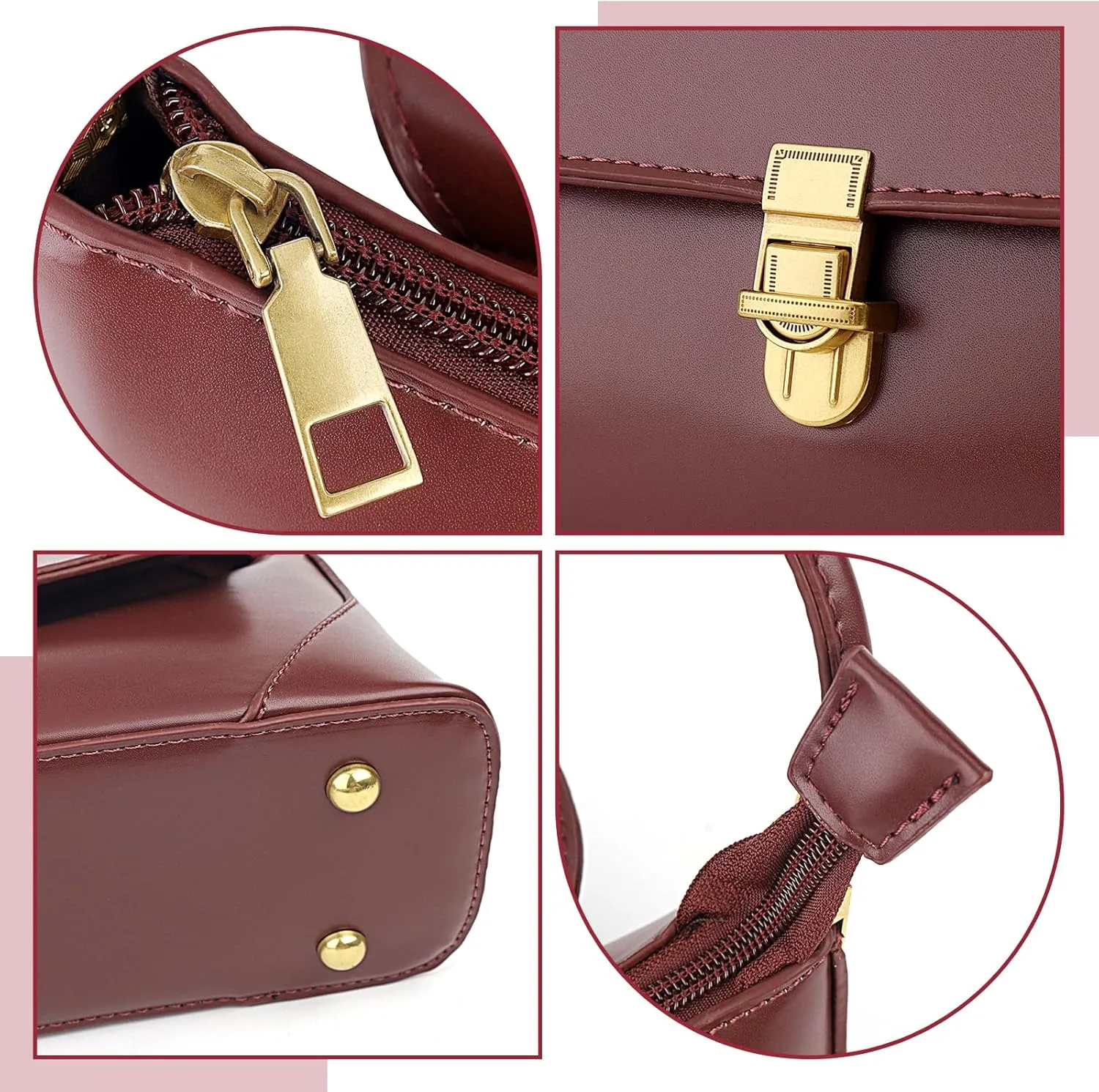 Women Shoulder Bags Vintage Leather Handbag Fashion Classic Small Purse Clutch Hobo Purse Retro Buckle Closure