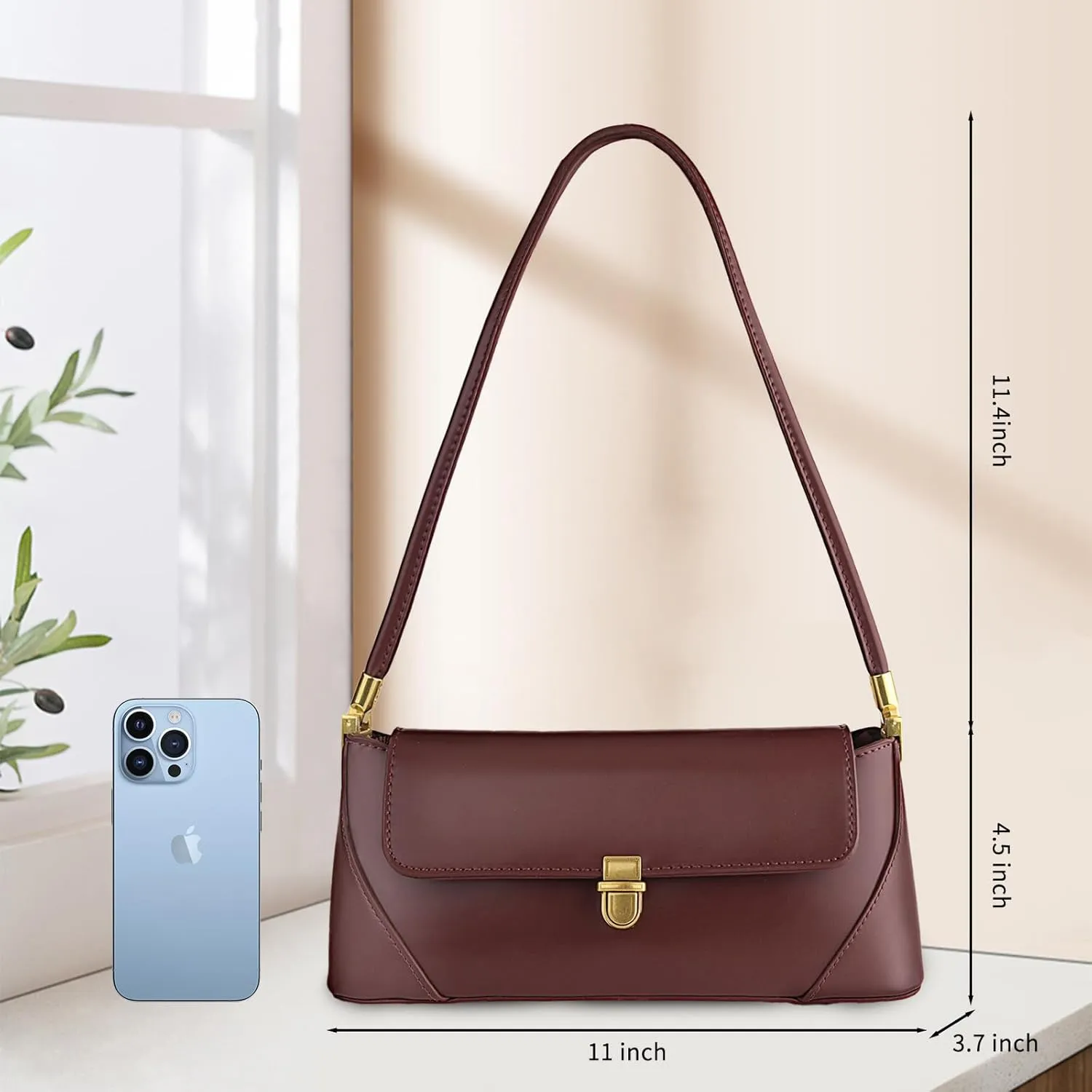 Women Shoulder Bags Vintage Leather Handbag Fashion Classic Small Purse Clutch Hobo Purse Retro Buckle Closure