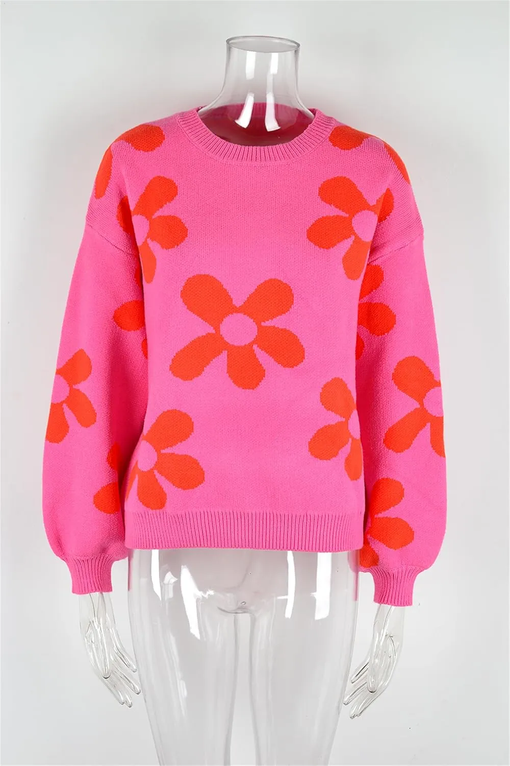 Womens Autumn Winter Sweaters Warm Comfortable Pullovers Casual Fashion Cardigans Ladies Printed Flower Sweater