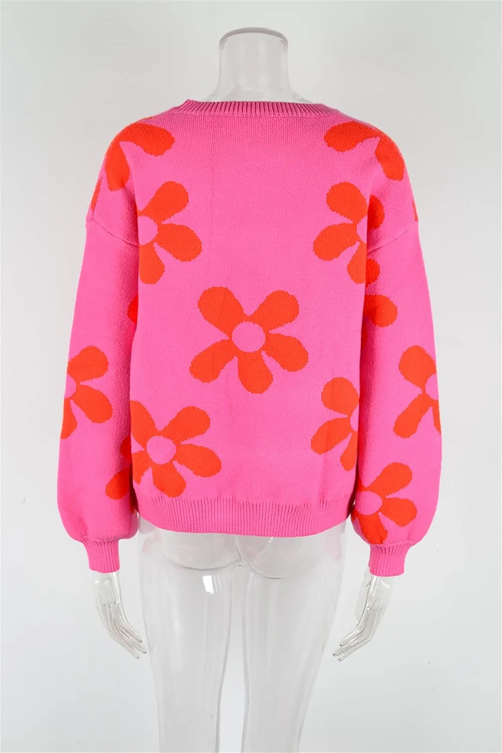 Womens Autumn Winter Sweaters Warm Comfortable Pullovers Casual Fashion Cardigans Ladies Printed Flower Sweater