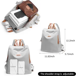 Women's Backpack Purse Nylon Anti-theft Water Resistant Lightweight Small Shoulder Bags for Travle Cute Fashion Computer Bag for Work Daily Laptop Backpack Ladies Light Grey
