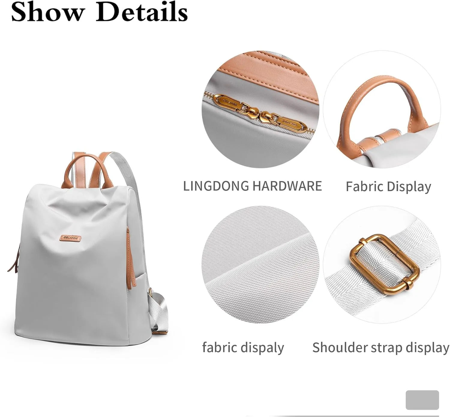 Women's Backpack Purse Nylon Anti-theft Water Resistant Lightweight Small Shoulder Bags for Travle Cute Fashion Computer Bag for Work Daily Laptop Backpack Ladies Light Grey