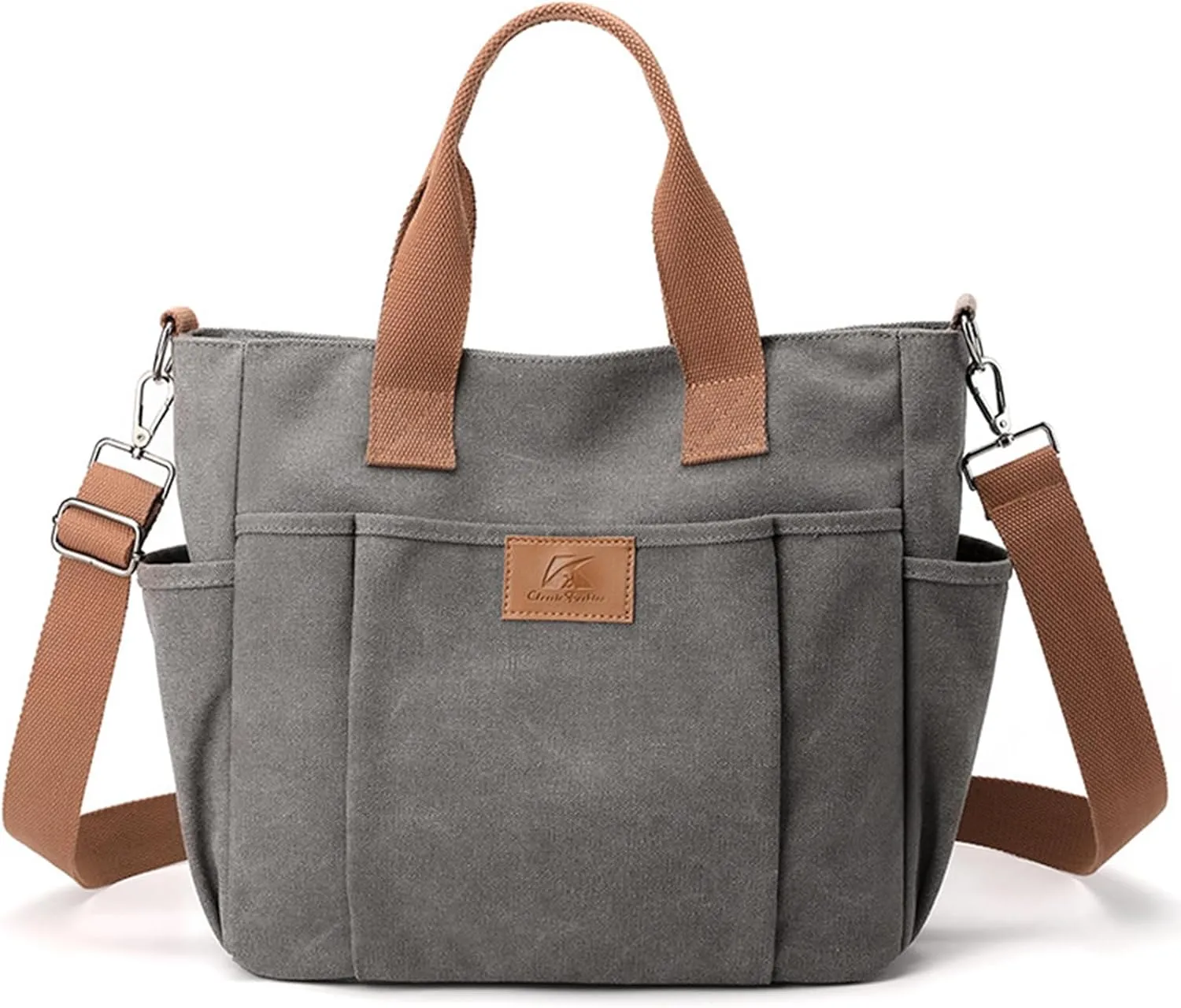 Women's Canvas Tote Purses Shoulder Travel Crossbody Bag Everyday Handbags with Zipper (Grey)