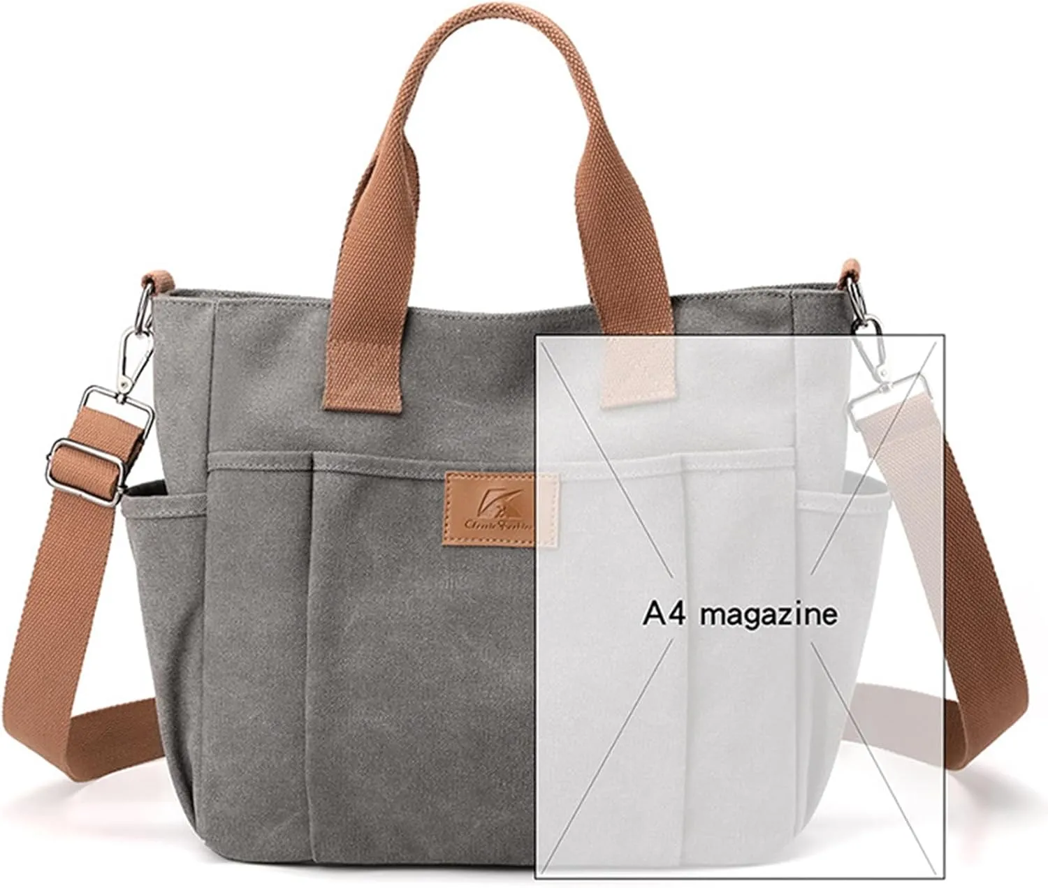 Women's Canvas Tote Purses Shoulder Travel Crossbody Bag Everyday Handbags with Zipper (Grey)