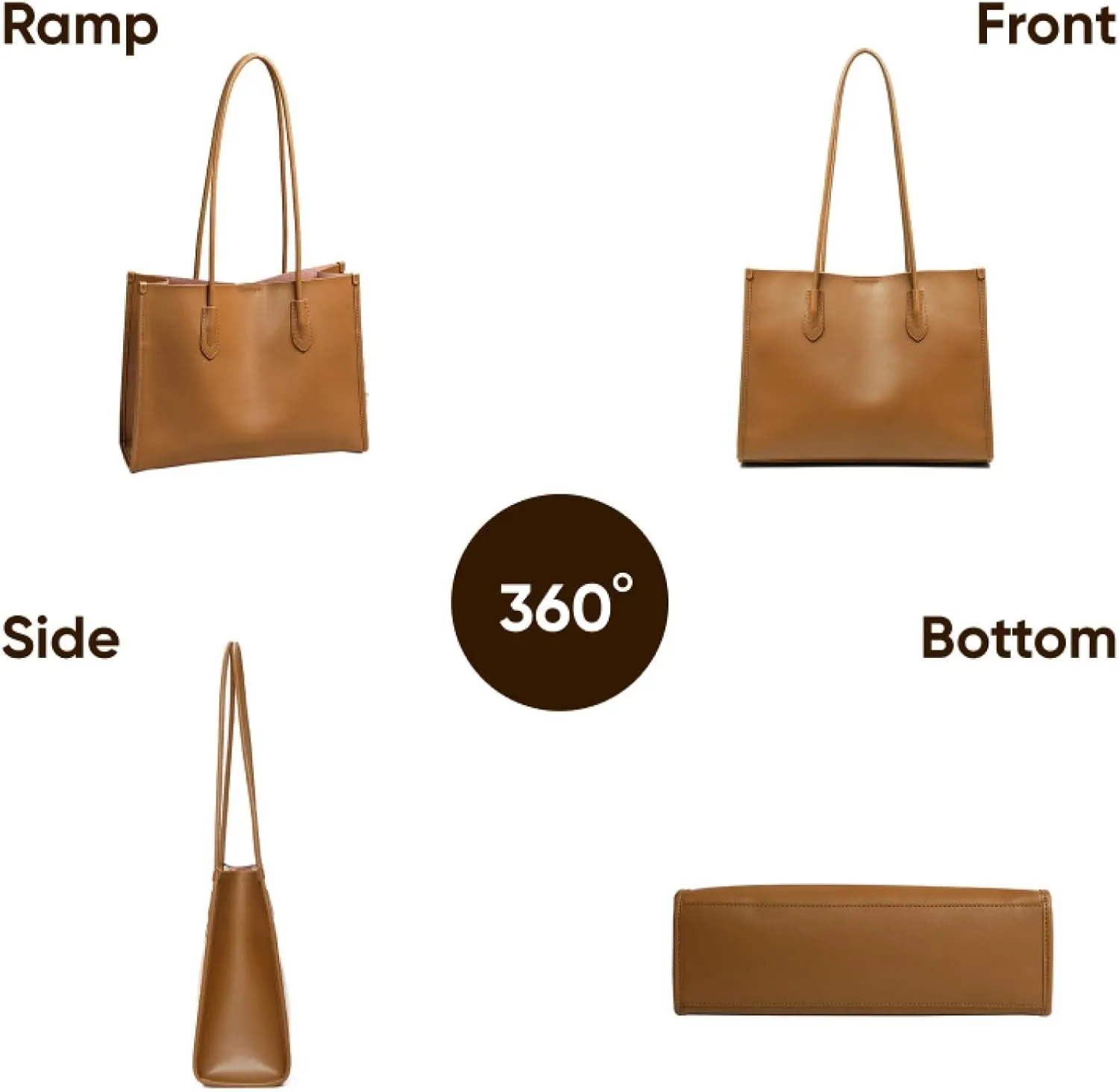 Women's Genuine Leather Tote Bag - Stylish Casual Shoulder Bag Clutch Handbag for Shopping, Work, and Travel