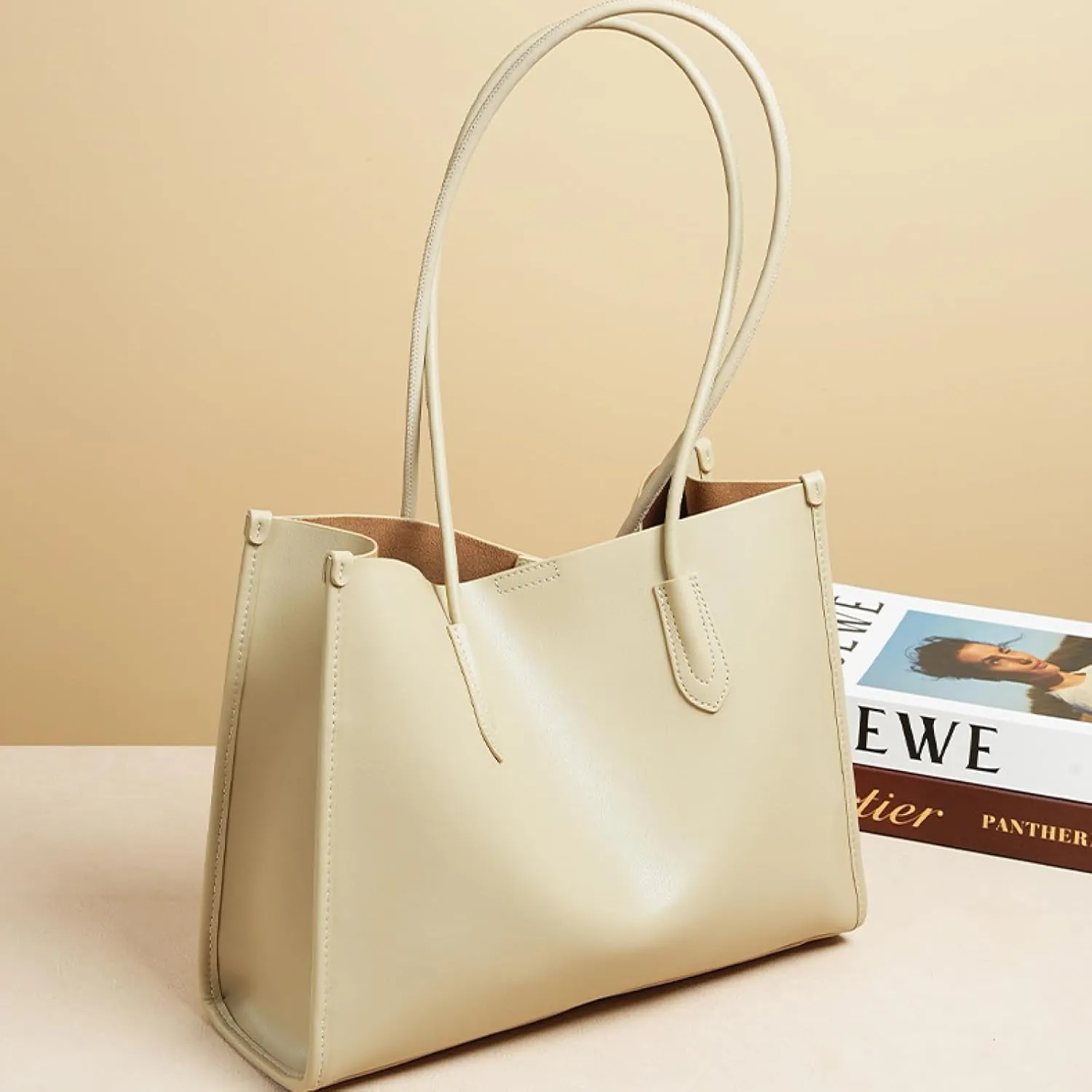 Women's Genuine Leather Tote Bag - Stylish Casual Shoulder Bag Clutch Handbag for Shopping, Work, and Travel