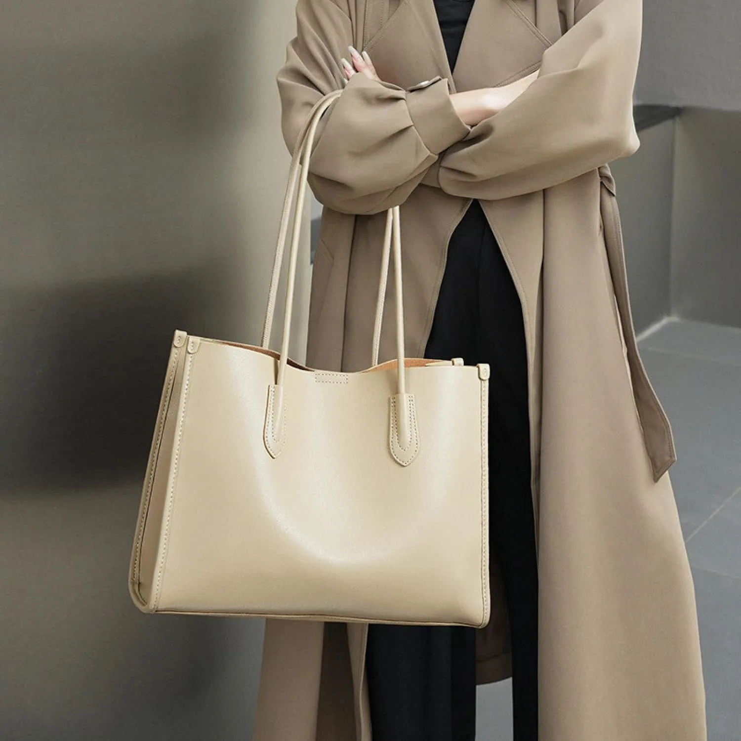 Women's Genuine Leather Tote Bag - Stylish Casual Shoulder Bag Clutch Handbag for Shopping, Work, and Travel