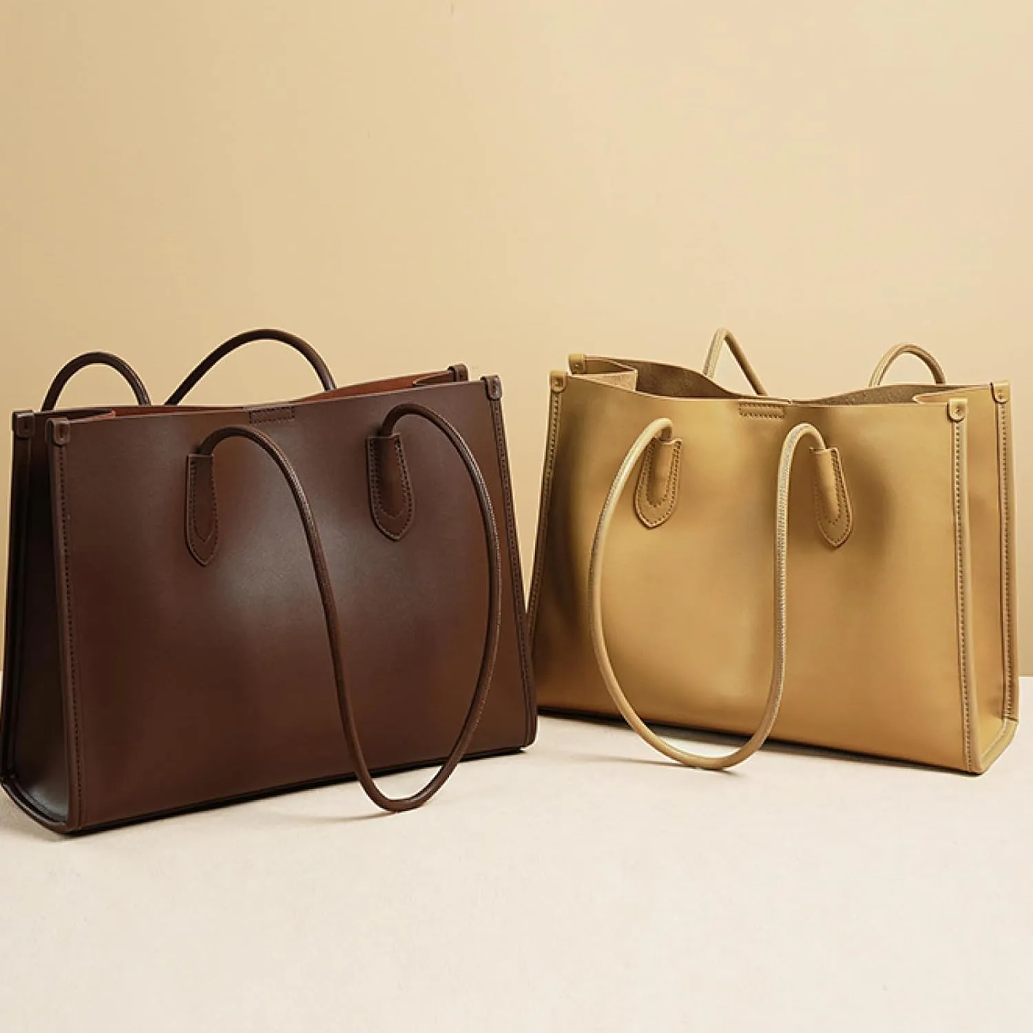 Women's Genuine Leather Tote Bag - Stylish Casual Shoulder Bag Clutch Handbag for Shopping, Work, and Travel