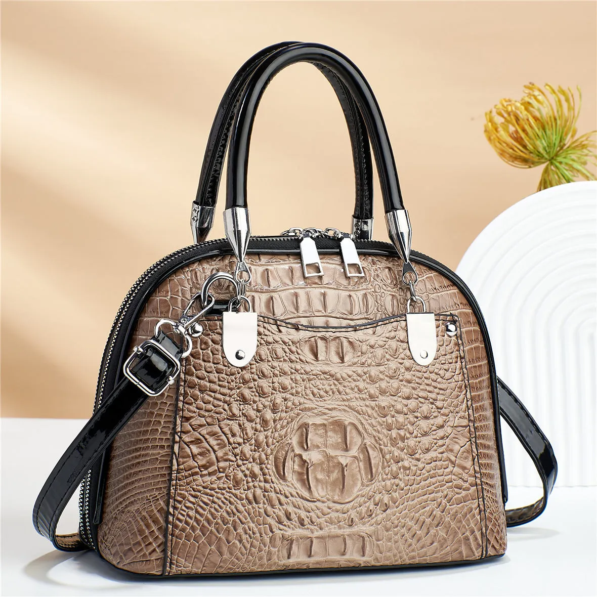 Women's handbag leather crocodile pattern retro luxury shoulder strap